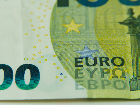 One hundred euro banknotes close-up macro money.の写真素材