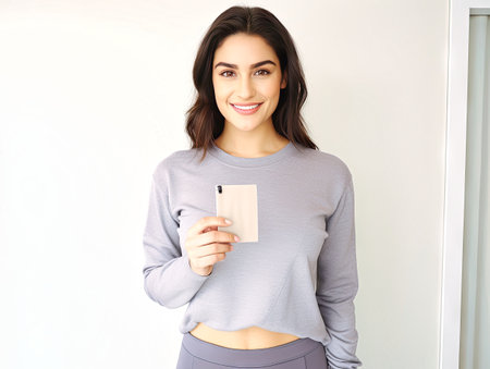 Portrait of a young brunette smiling womanの素材