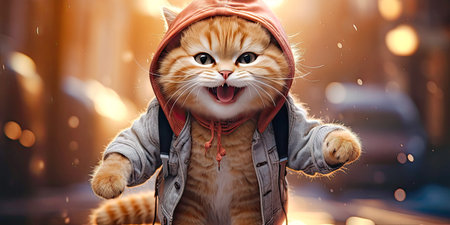 A smiling cat in a baseball capの素材