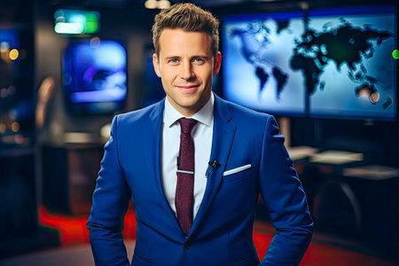 photo of a TV news anchor on a popular channelの素材