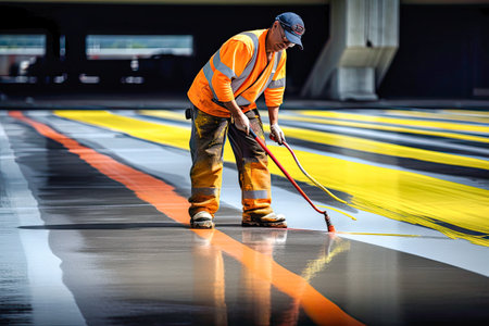 a worker with yellow and orange striped is paintingの素材