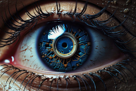 a mans eye showing a digital background with an eye.の素材