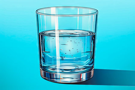 Refreshing chilled glass of water, on a blue background.の素材