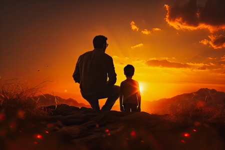 father's love for son at sunset.の素材