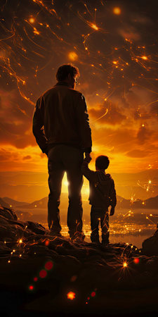 father's love for son at sunset.の素材