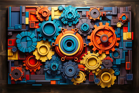 colorful cogwheels forming an arrangement.の素材