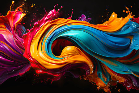 Paint Ink drop in water, Motion color explosion smoke, Blue pink color fluid splash vapor cloud on glitter dust texture black abstract art background.の素材