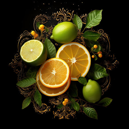 dark clean background with fruit in focus.の素材