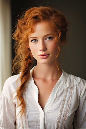 portrait of a 25-year-old red-haired woman.の素材