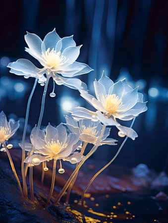 shining ice flowers night moonlightの素材