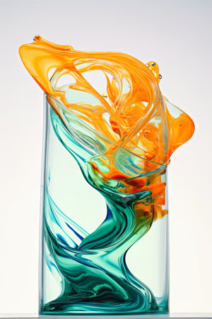 turquoise orange and green liquid.の素材