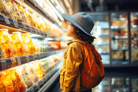 child shopping in grocery store.の素材