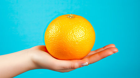 Female hand holding mandanin.の素材