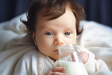 newborn baby drinking a bottle of milk.の素材