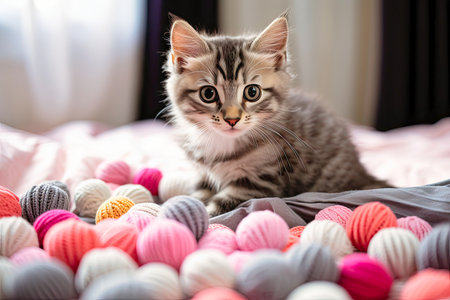 Kitten Sitting on Top of Pile of Balls.の素材