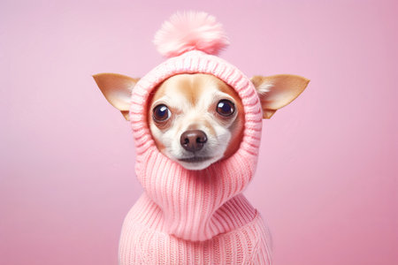 Cute dog in a pink sweater.の素材