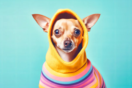 Cute dog in a pink sweater.の素材