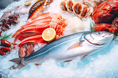 Fish and Seafood on Ice Painting.の素材