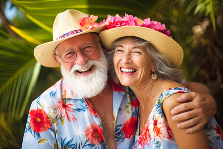 Happy active senior couple having fun outdoors.の素材