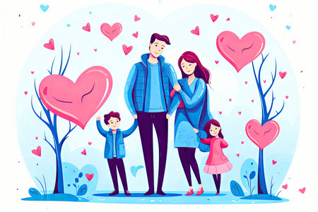 Happy family with heart feeling in love.の素材