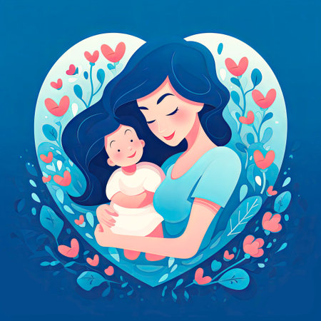 Happy mom and baby with heart feeling in love.の素材