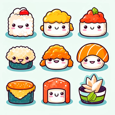 kawaii japanese sushi collection in the style.の素材