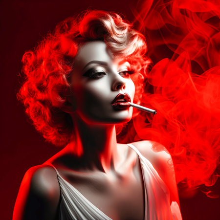 Woman Smoking Cigarette.の素材