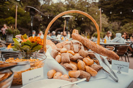 Freshly baked bread in a basketのeditorial素材
