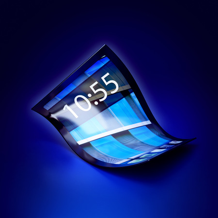 3d illustration of a mobile phone with flexible screen on dark blue background