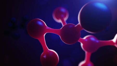3d illustration of molecule model. Science or medical background with molecules and atoms.の写真素材