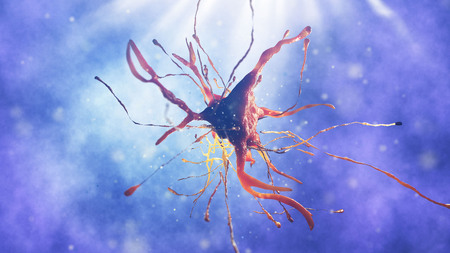 3d illustration of neural cell. Close up of neurone. Science concept.の写真素材