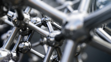 3D illustration of iron molecule made of stainless steel.