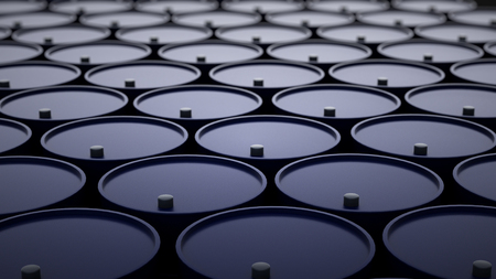 3d illustration of barrels with crude oil.