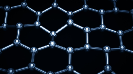 3D illustration of graphene molecules. The crystal lattice gridの写真素材