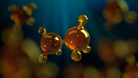 3d rendering illustration of glass molecule model. Molecule of oil. Concept of structure model motor oil or gas.の写真素材