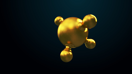 3D illustration of abstract gold molecule background.の写真素材