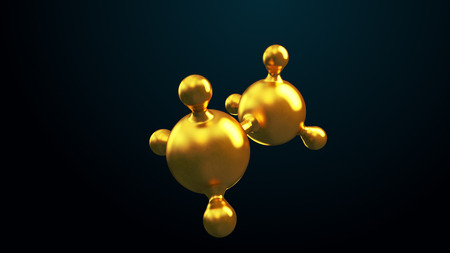 3D illustration of abstract gold molecule background.の写真素材