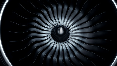 3d Illustration of jet engine, close-up view jet engine bladesの写真素材