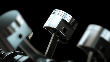3d illustration of engine. Motor parts as crankshaft, pistons, gearsの写真素材