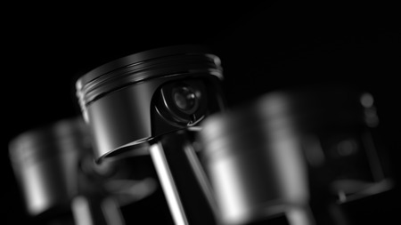 3d illustration of engine. Motor parts as crankshaft, pistons in motionの写真素材