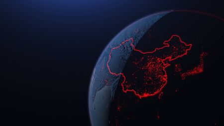 3d iillustration of globe with virus Spreads in Asiaの写真素材