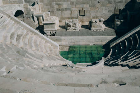 Ruin of amphitheater in ancient Lycian city Patara, Turkeyの写真素材