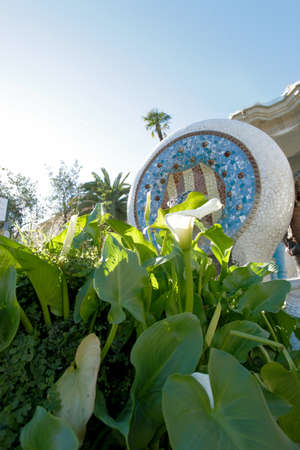 mosaic of gaudi guell park buildingのeditorial素材