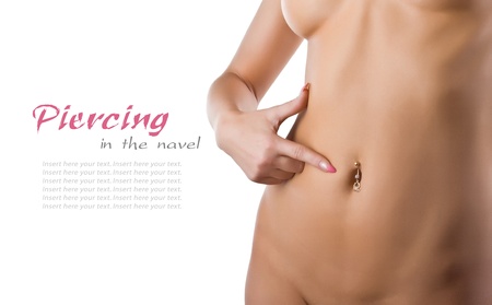 Piercing belly women, isolated on white backgroundの写真素材