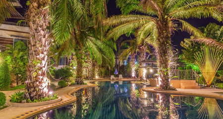 Swimming pool of hotel Krabi Thailand. Night viewのeditorial素材