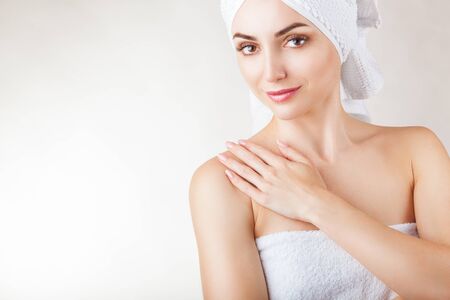 Beautiful woman face isolated on a white backgroundの写真素材