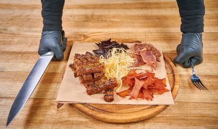 Beer plate in restaurant. Snacks to beerの写真素材