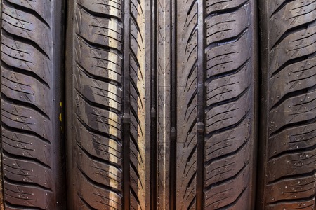 New winter tire sold in the shop (close up)の写真素材