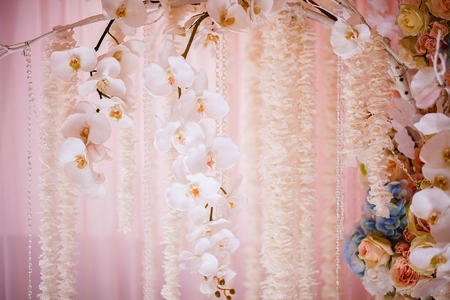 Fresh flowers in a wedding decoration. Background