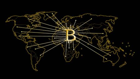 Earnings on crypto-currencies. Propagation of bitcoin around the worldの写真素材